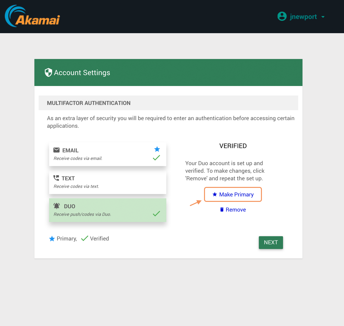 Akamai EAA User Make Duo MFA Primary