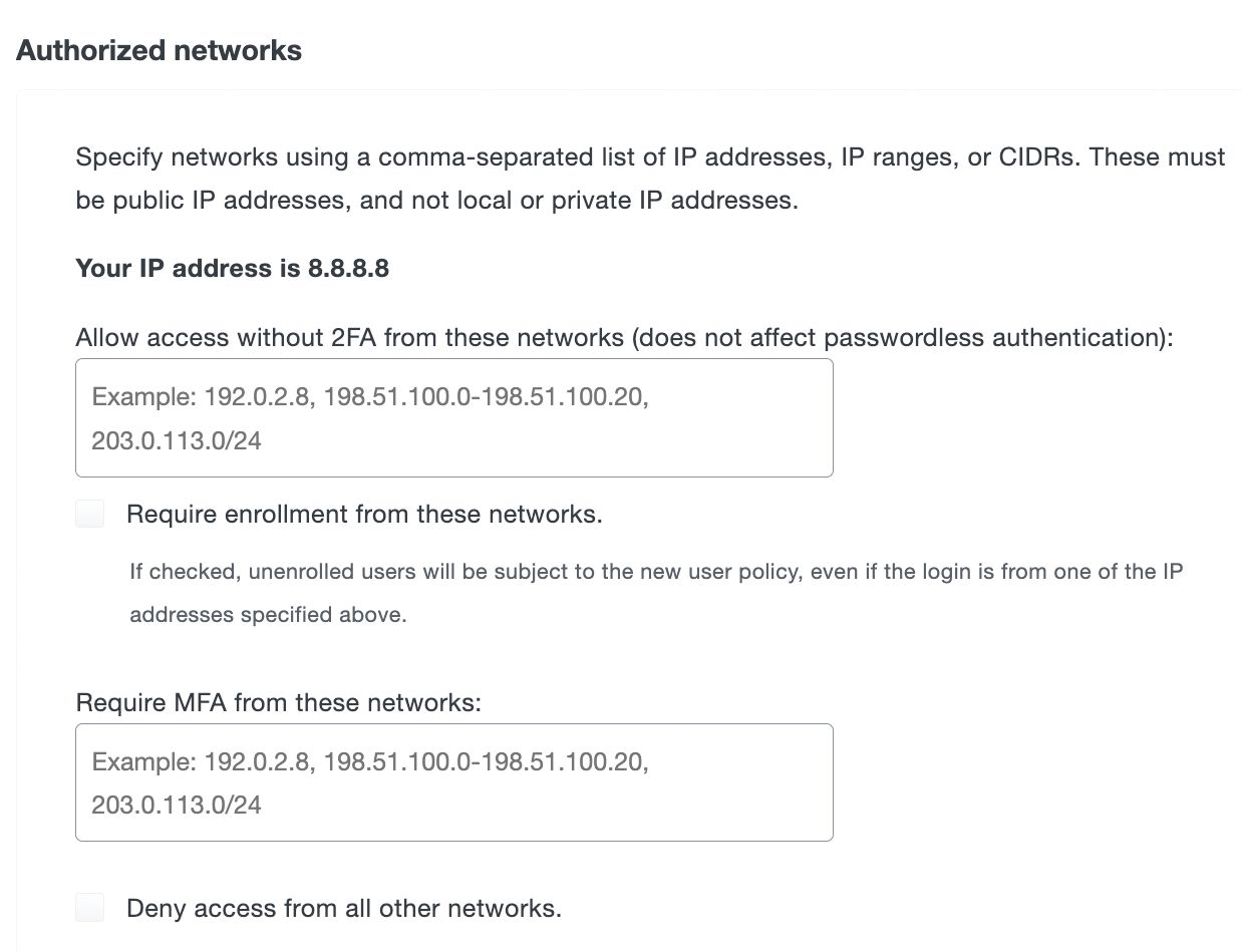 Duo Advantage and Premier Authorized Networks Settings