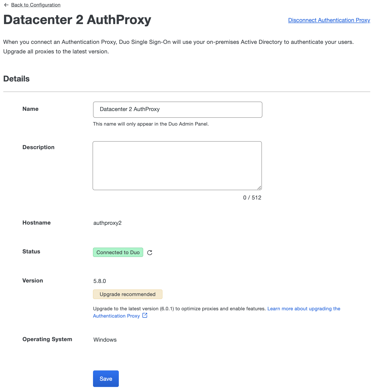 Authentication Proxy Server Detailed Information