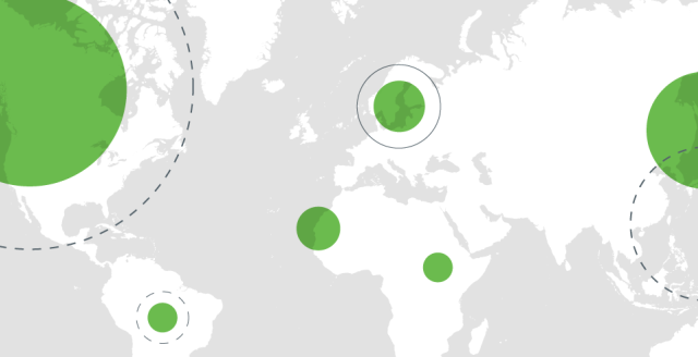 World map with stylized dots