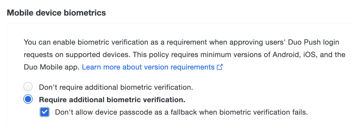 Mobile Biometric Settings