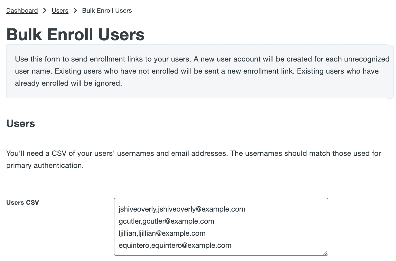 User Info in CSV Format