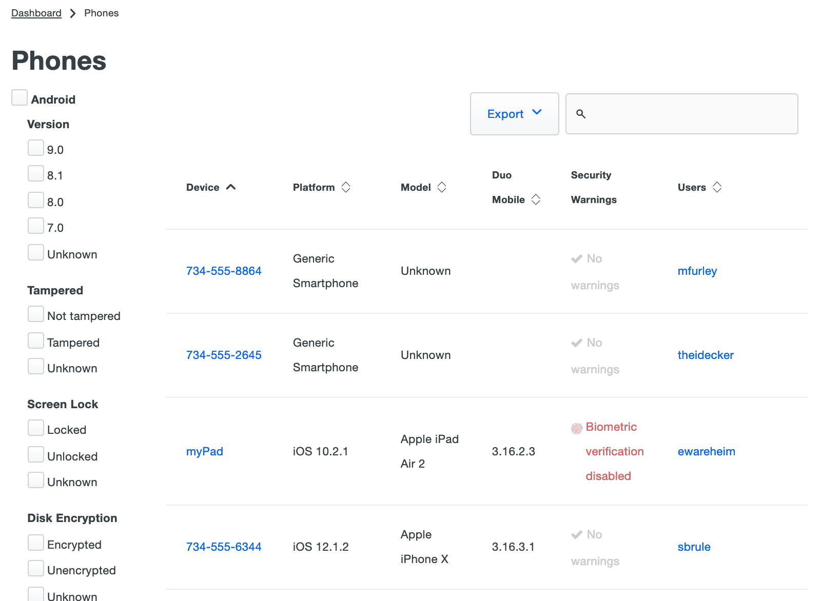 2FA Device List