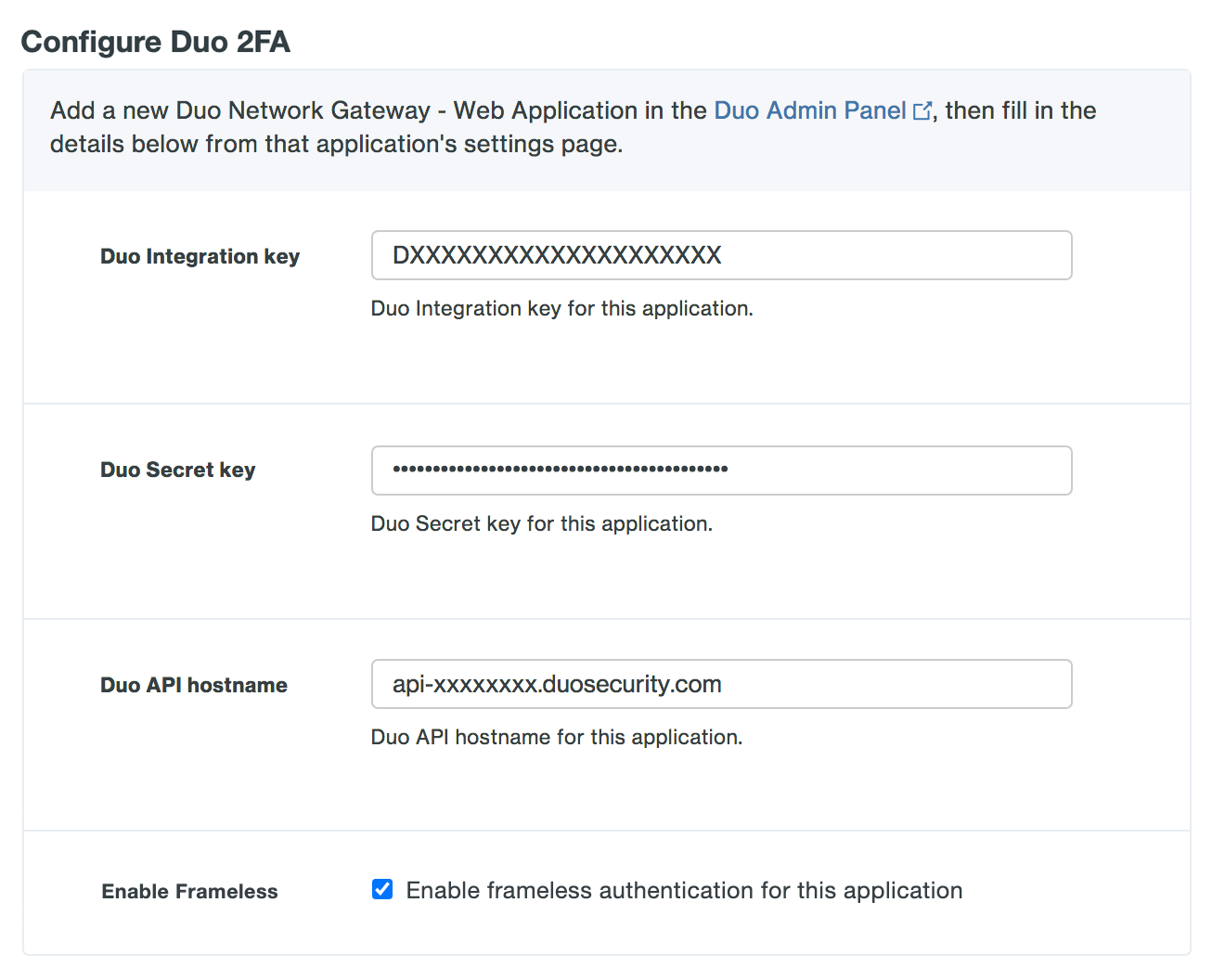 Configure Duo Network Gateway application with Duo keys