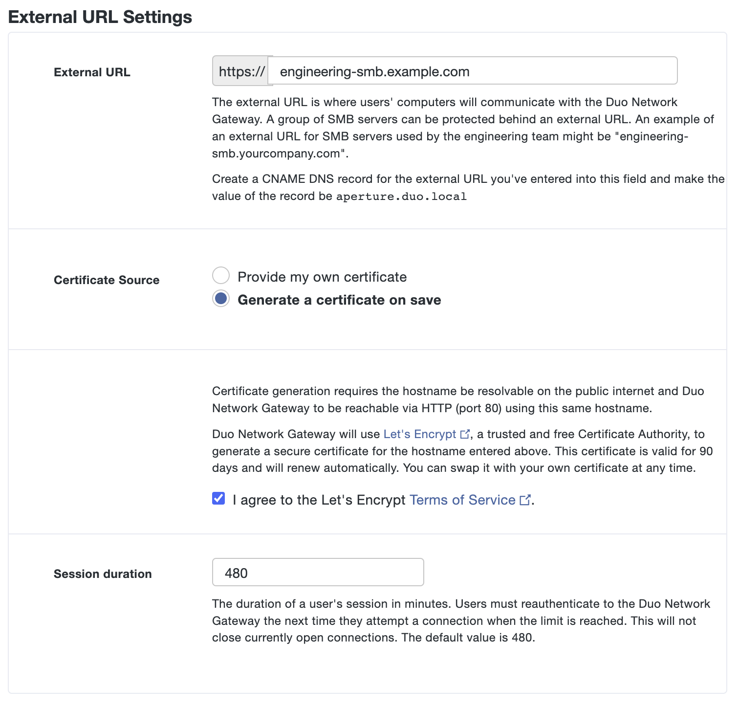 Configure Relay Host settings for Duo Network Gateway SMB server with Let's Encrypt