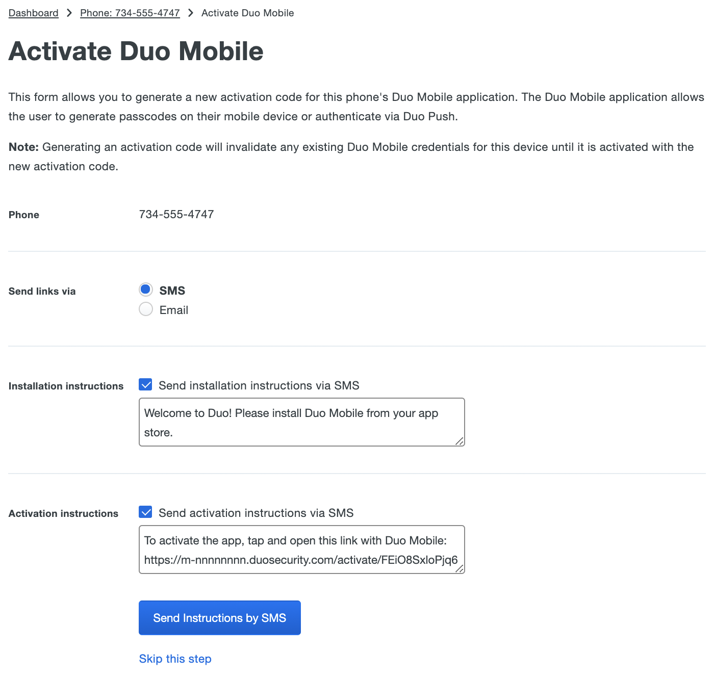 Send Activation Instructions via SMS