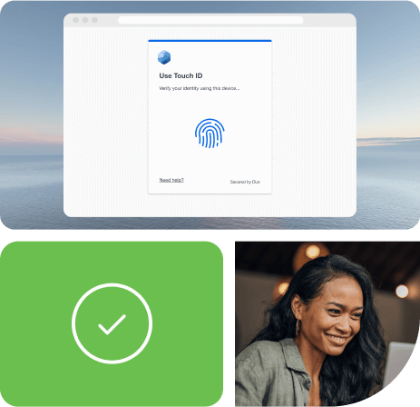 A Duo biometric image on a browser indicating that someone can use touch ID to successfully login with the correct credentials.