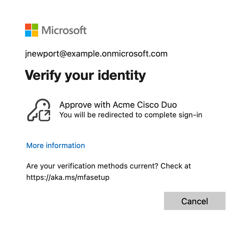 Duo EAM MFA Method in Entra ID Login