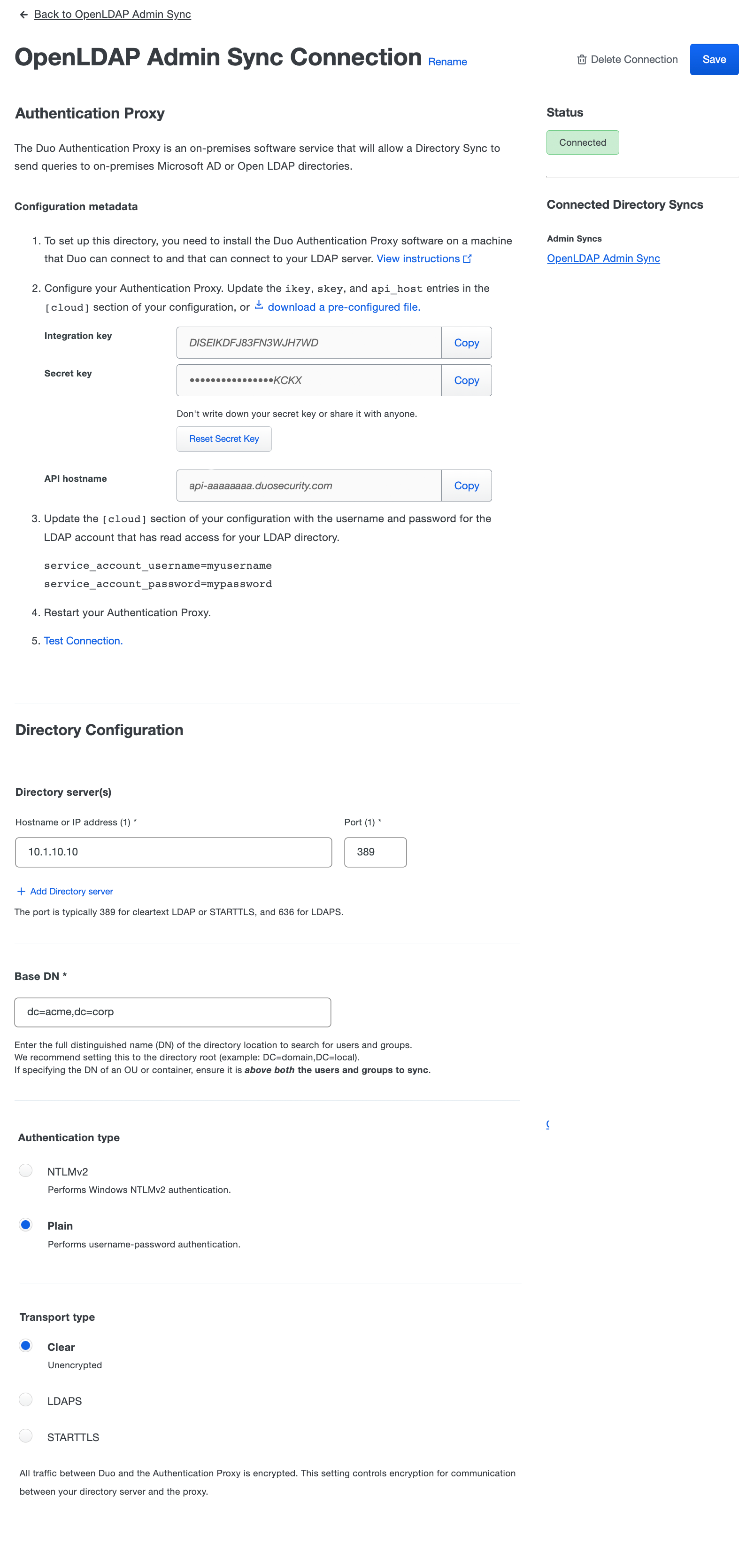 Admin OpenLDAP Connection with Connected Status