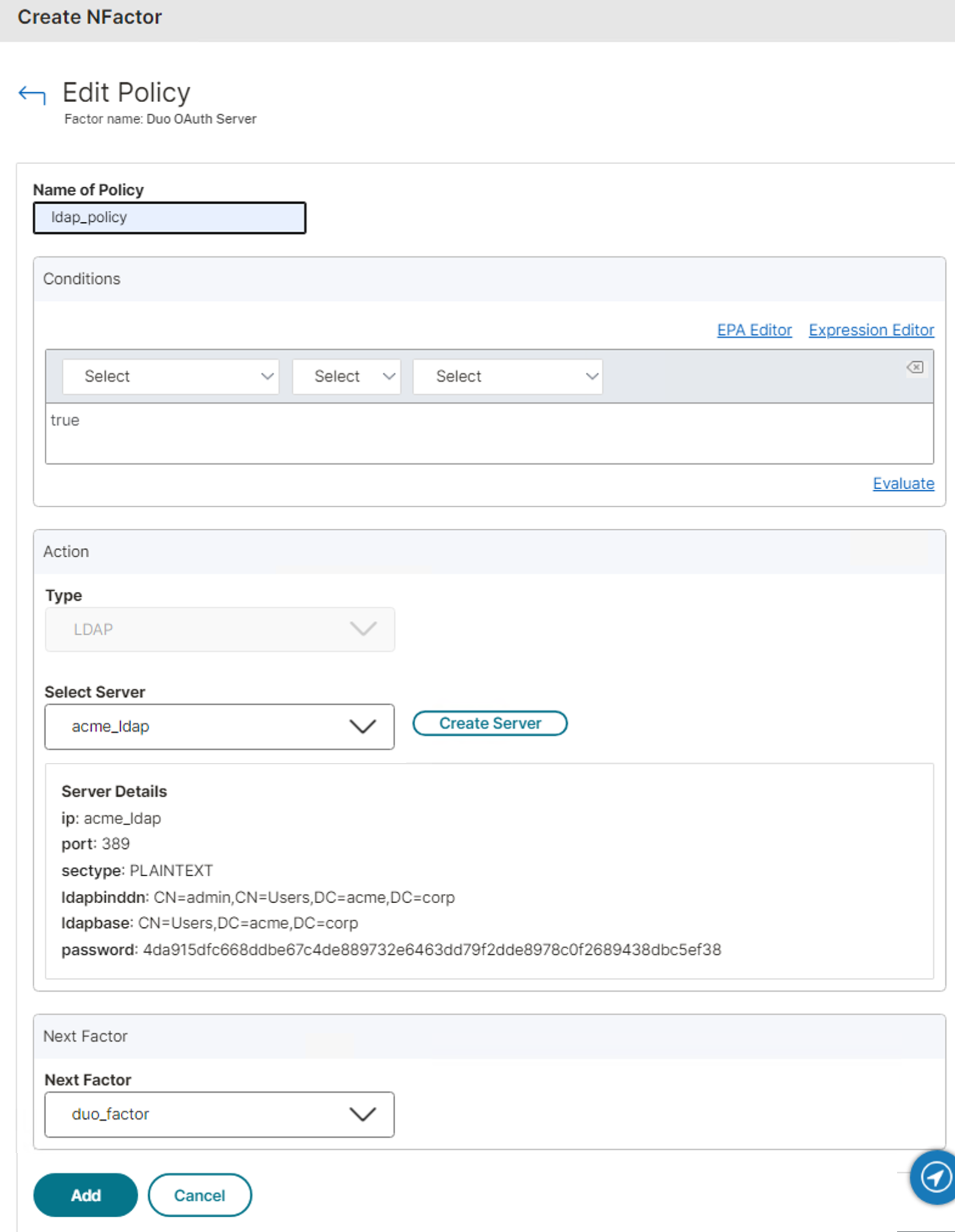 Edit LDAP First Factor Policy