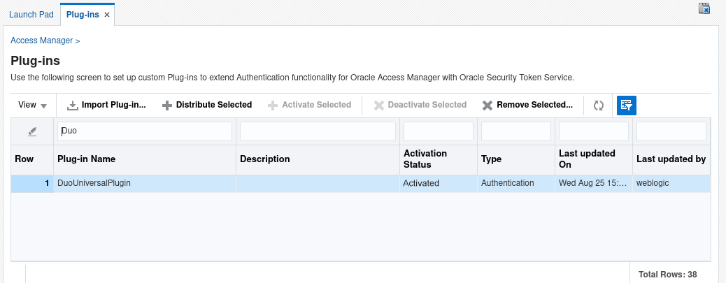 Activated DuoPlugin JAR file to OAM