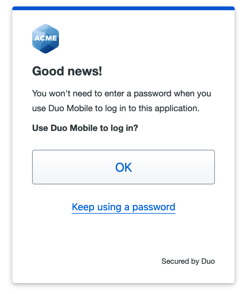 Duo Mobile Enabled for Duo Passwordless