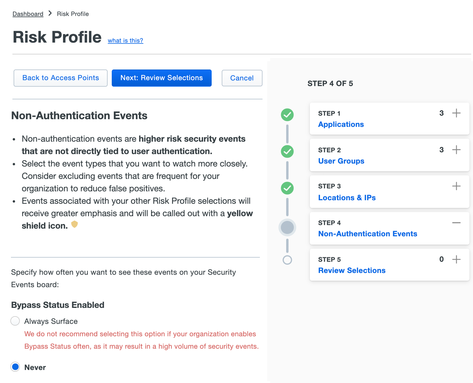 Risk Profile - Non-Authentication Events