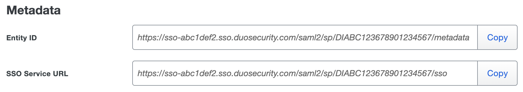 Duo Citrix Workspace Entity ID and SSO Service URLs