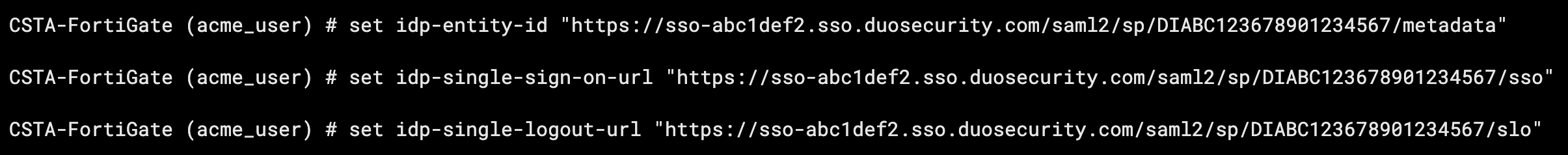 Fortinet FortiGate Metadata URLs from Duo