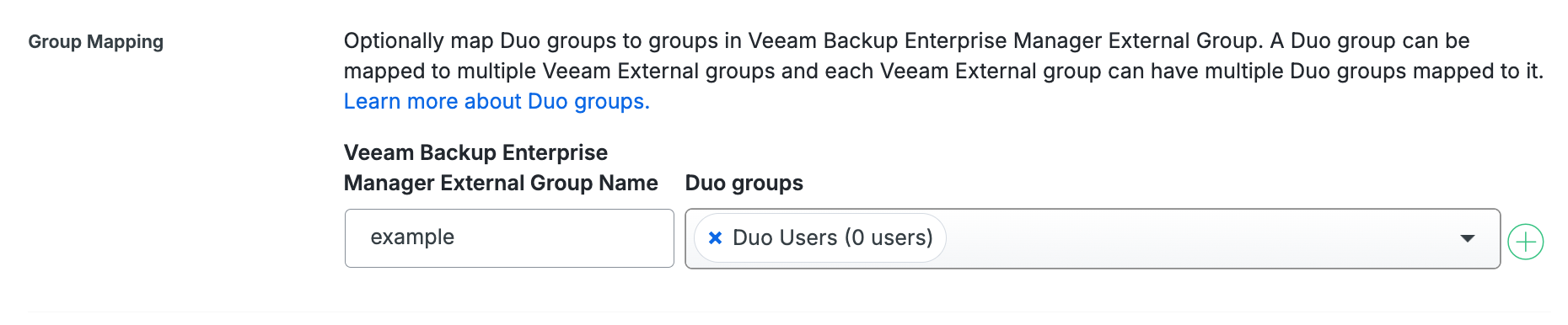 Duo Veeam Backup Enterprise Manager Group Mapping Fields